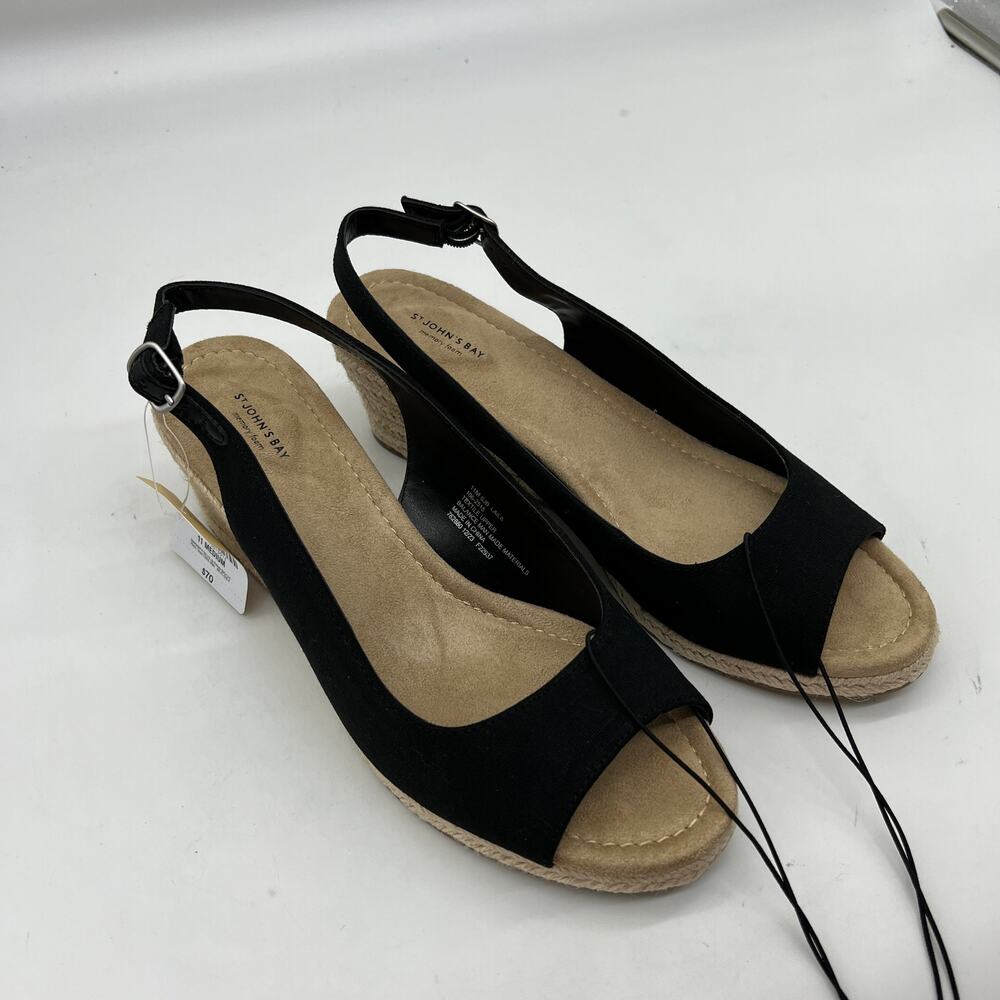 St. John's Bay Womens Wedge Sandals Black Color Size 11M - Picture 2 of 14